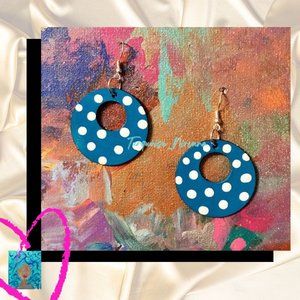 M-237: Blue White Polka Dot Disc Earrings